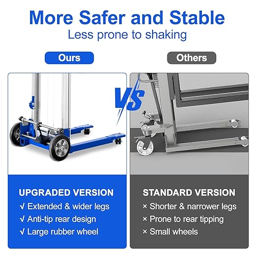 122" 400lbs Material Lift Winch Stacker, Hand Winch Lift Truck with Fixed-Leg, Manual Material Lifter Pallet Stacker for Contractor, Workshop, Industrial, 34.60" L x 24.80" W