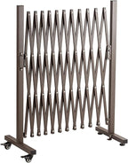 TECSPACE Aluminum Expandable Garden Fence, Portable Barricade Gate with Casters, Adjustable Retractable Fence Mobile Barricade Safety Barrier (Brown, 130×15×41 inch)