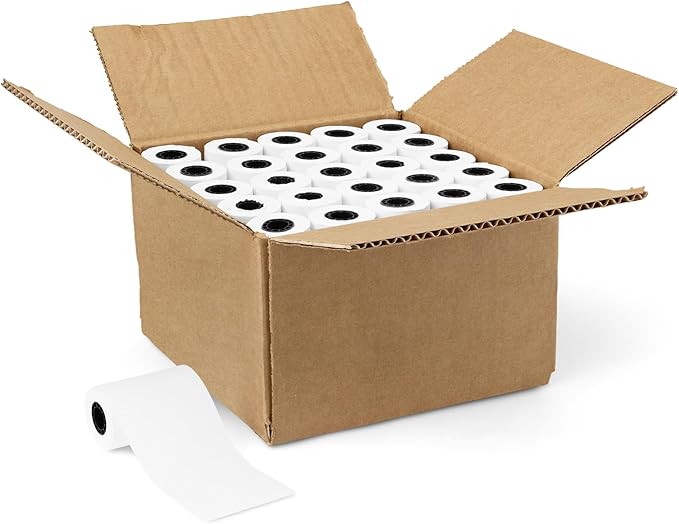 Amazon Basics Thermal Paper Receipt Rolls, POS Receipt, 2 1/4" x 50', 50 Rolls, BPA-Free and FSC Certified, Recycled Materials, White