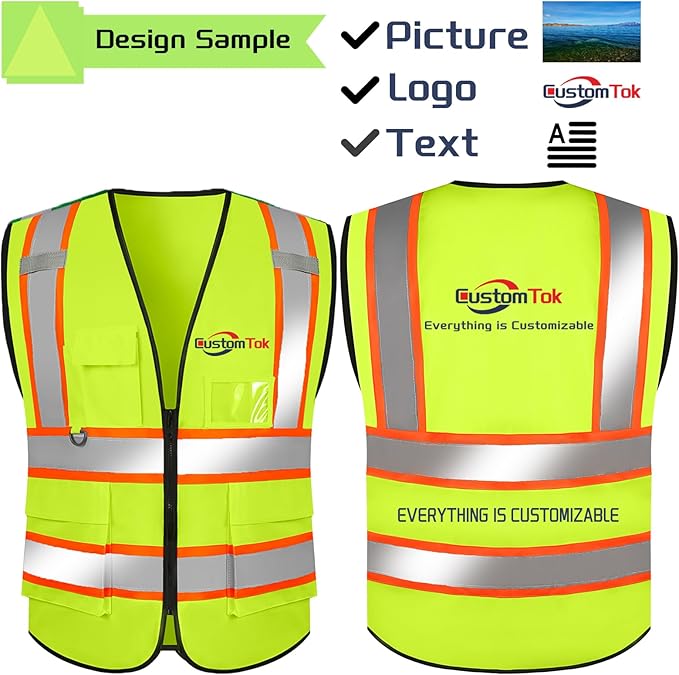 Custom Safety Vest with Logo Pockets High Visibility Reflective Vests Construction Security Workwear