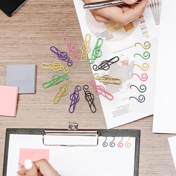 100pcs Metal Paper Clips Creative Music Note Shape Small Office Clips Colorful Document Fasteners Iron Material for School Home Stationery Organization