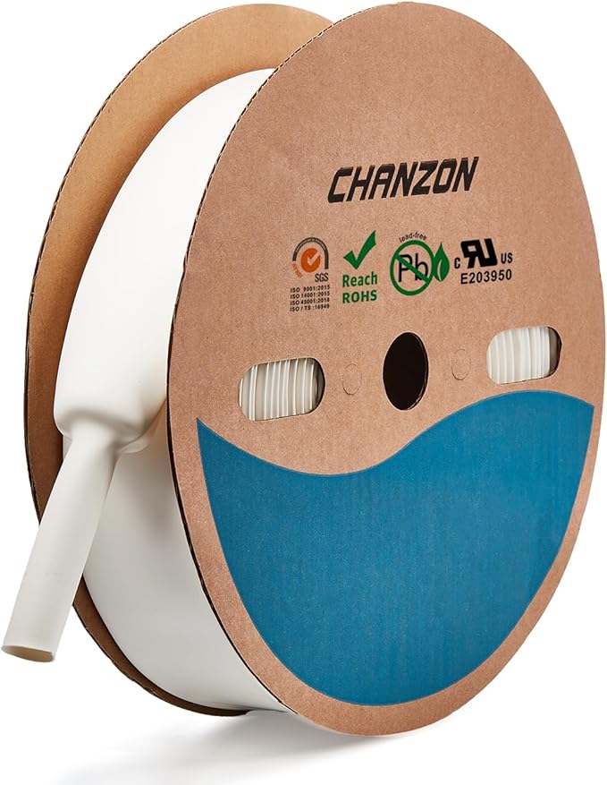 Chanzon 1-1/4" (30mm) 80Ft Roll - Heat Shrink Tubing White, 2:1 Ratio Diameter Adhesive Tubing 1pcs