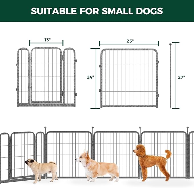 FXW Garden Fence Outdoor for The Yard – 24in(H) x 88.8ft(L) Heavy Duty Metal Animal Barrier for Dog and Rabbit, Decorative Dog Fence, 48 Panels, Silver