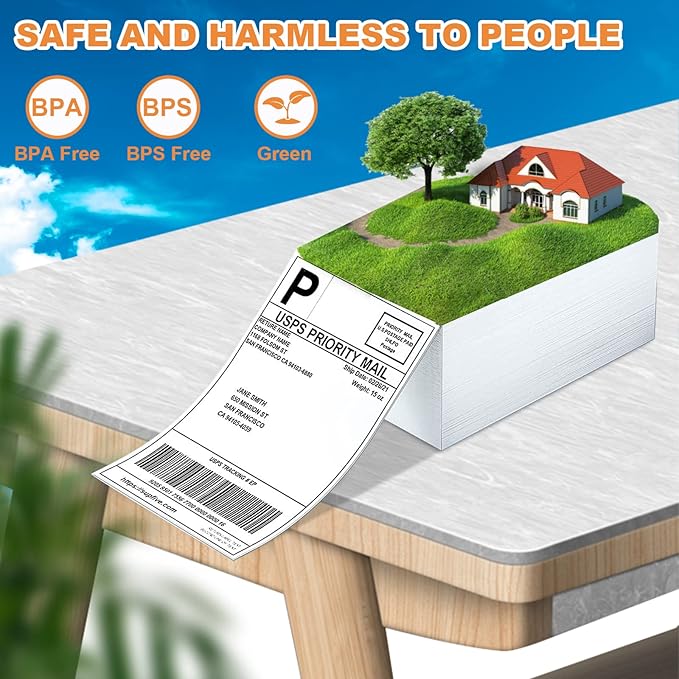 FungLam 4"x6" Direct Thermal Shipping Labels, Perforated and Strong Adhesive Thermal Label, Fanfold 4"x6" Mailing Labels for Munbyn, Rollo, Polono Direct Thermal Printers, 1000 Labels