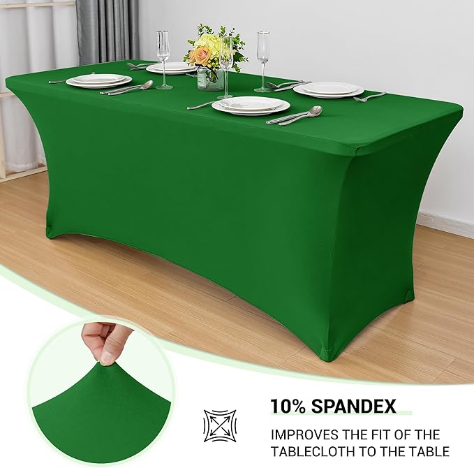 Obstal 6 Pack Stretch Spandex Table Covers for 8 Foot Tables - 8 FT Universal Rectangular Fitted Tablecloth Protector for Wedding, Banquet, Party (Green, 96 Length x 30 Width x 30 Height Inches)