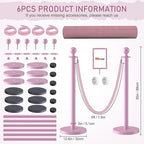 kaiyomi 6Pcs Stanchions Posts Velvet Ropes with Pink Carpet and Sign Frame, Water or Sand-Fillable Base, Suitable for 8.5" x 11" A4 Paper Size Sign Frame for Pink Carpet Party Decoration (Pink)