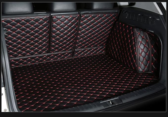 Dog Trunk Mat for Mercedes GLC Class GLC200 GLC260 GLC300 2016-2022 Full Coverage Cargo Mat+Backrest Cover+Both Sides Panel Replacement -Black w/Red Stitching