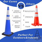 BESEA 6Pack 36” inch Traffic Cones Blue Road Parking Cones Construction Safety Cone Structurally Stable for Traffic Control(Blue Color)