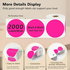 3 X 3 Inch Round Thermal Labels Circle Color Coding Labels Printable Waterproof 500PCS Round Stickers Adhesive Writable for Home, Garage, DIY Sticker, Barcodes,4 Rolls of Fluorescent Pink