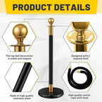 Ferraycle 12 Pcs Stainless Steel Stanchions Post Queue 5 ft Carpet Ropes and Poles Crowd Control Barriers Sand Injection Hollow Base and Velvet Ropes Set for Party Supplies(Black, Gold)