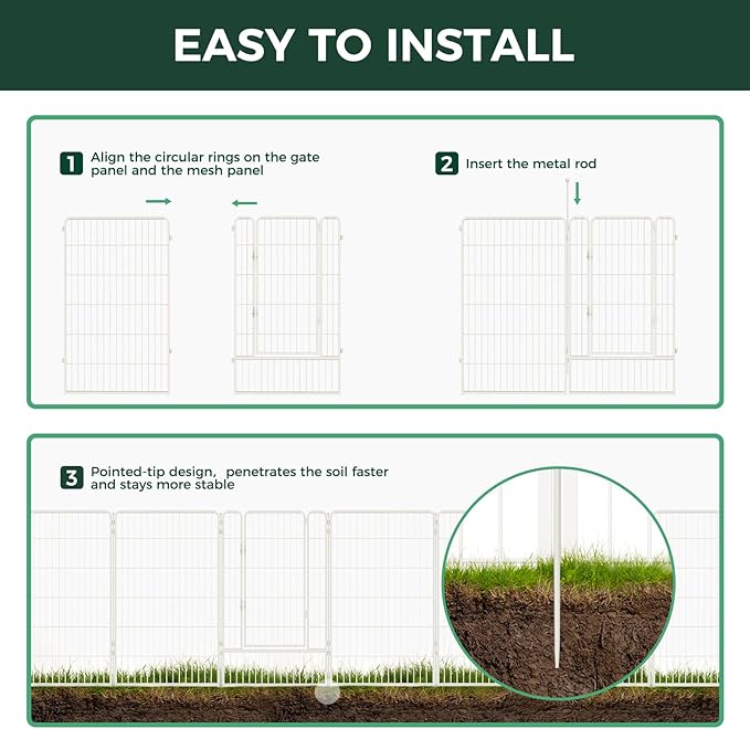 FXW Garden Fence Outdoor for The Yard – 45in(H) x 54.7ft(L) Heavy Duty Metal Animal Barrier for Dog and Rabbit, Decorative Dog Fence, 24 Panels, White