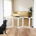 Dog Fence Indoor - 6-Panel Freestanding Dog Gate for Doorways,Hallways, House or Stairs -120x24-Inch Retractable Foldable Expandable Wood Pet by SFJC (White)