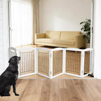 Dog Fence Indoor - 6-Panel Freestanding Dog Gate for Doorways,Hallways, House or Stairs -120x24-Inch Retractable Foldable Expandable Wood Pet by SFJC (White)