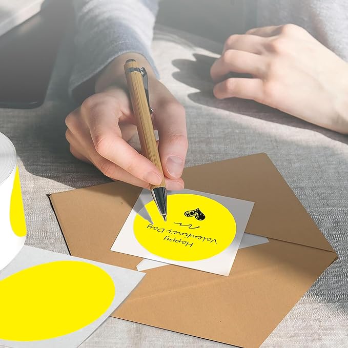 4 Inch Large Yellow Circle Thermal Labels, Self-Adhesive Round Inventory Stickers, Multi-Purpose Round Roll Thermal Printing Stickers for Business and Domestic Use-300 Labels/Roll