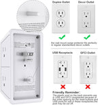 USB Wall Charger, Surge Protector, POWRUI 6-Outlet Extender with 2 USB Charging Ports (2.4A Total) and Night Light, 3-Sided Power Strip with Adapter Spaced Outlets - White，ETL Listed