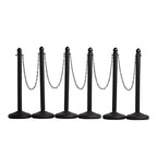 Montour Line Plastic Stanchion Black 2.5 Inch Diameter with 50 Foot Chain, 6-Pack, Crowd Control Barriers