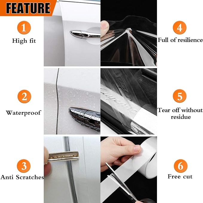MYFAMIREA Car Door Transparent Seal Strip Door Edge Cover Guard Strips Entry Sill Guard Scuff Plate Protectors Invisible Universal Anti-Scratch Waterproof Tape for Rear Bumper (33Ft x 1.2In)