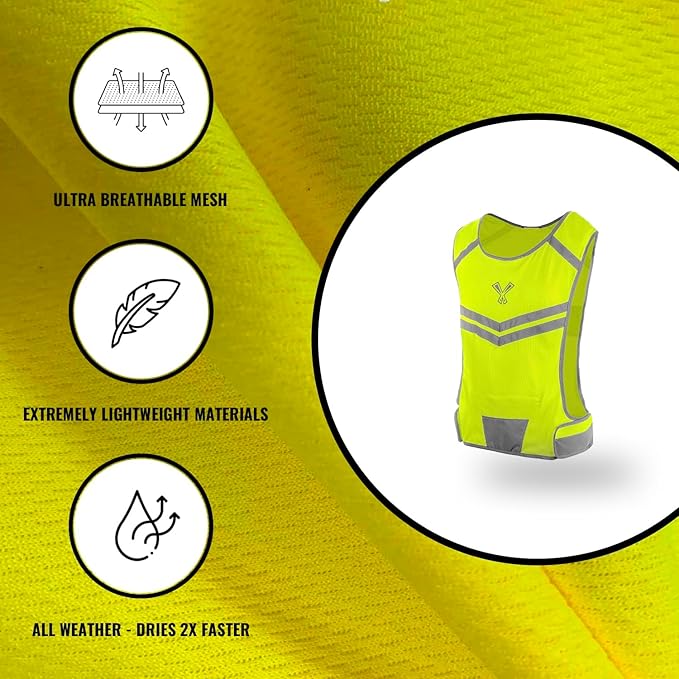 Running Reflective Vest, Inside Pocket & 2 Bands, High Visibility Reflective Running Vest for Night Running Walking Cycling