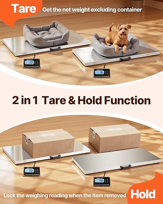 VEVOR 880Lbs x 0.2Lbs Livestock Scale Shipping Scales Large Platform 40.6x20.9Inch Stainless Steel Vet Scale Industrial Floor Scale Large Animal Dog Pig Scale Goat Weight Scale Pet Digital Scale