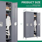 72" Tall Employee Locker with Shelves and Hooks 3 Doors Steel Sports Locker for Office Home Bedroom School Gym Garage, Metal Staff Locker Locking Storage Cabinet,Grey