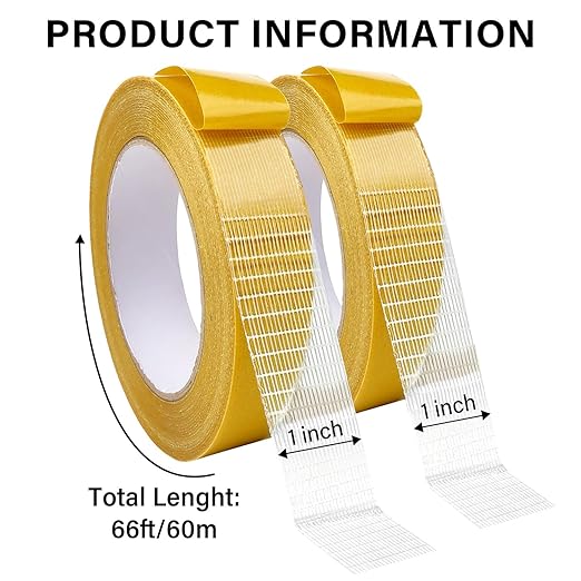 WINNOW Heavy Duty Double Sided Rug Tape 1 Inch x 66 Feet – Carpet Tape Gripper for Wood, Tile & Carpet, Non‑Slip, Strong Hold, Removable, 2 Rolls