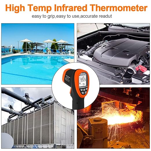 -58℉~2732℉ Digital Pyrometer 30:1 Dual Laser Industrial IR Temperature Gauge,High Heat Infrared Thermometer Gun Orange(NOT for Human Temp Test)