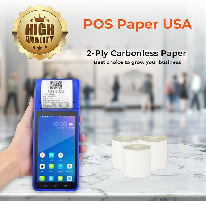 2 1/4" x 90' 2-Ply Carbonless Paper (50 Rolls/Case) - White/Yellow - BPA Free