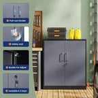 Yizosh Metal Garage Storage Cabinet with 2 Doors and 2 Adjustable Shelves - 35.5" Steel Lockable File Cabinet for Home Office,Garage,Gym,School（Gray Black）