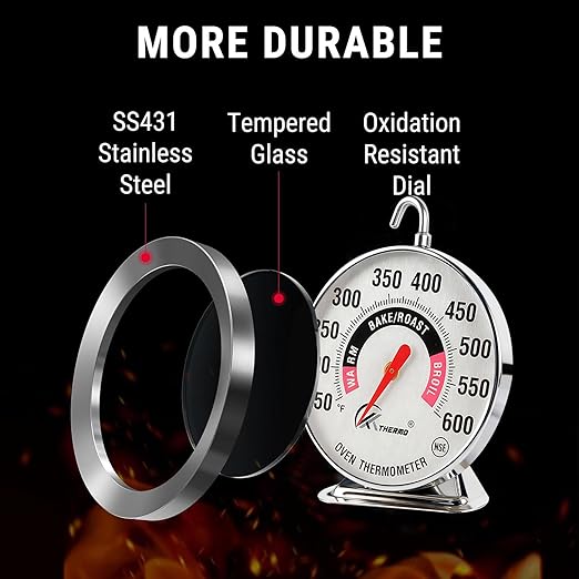Oven Thermometer 150-600°F Pro Accurate Oven Temperature Gauge for Oven Easy Read, Food Thermometer Hang or Stand