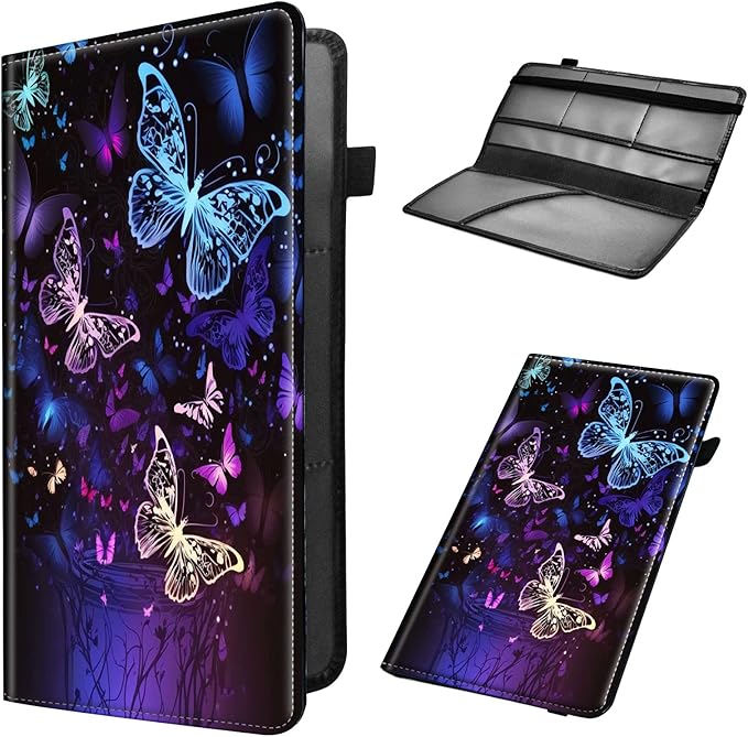 Car Registration and Insurance Holder, Leather Car Glove Box Organizer, Cool Car Accessories for ID, Driver's License Cards & Essential Document,business cards,Men&WomenBling Butterfly