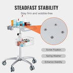 VEVOR Medical Cart, Salon Cart with Wheels, Mobile Trolley Cart 26.77"-42.91" Height Adjustable, Metal Stations for Hair Stylist, Clinic, Beauty