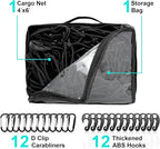 Cargo Net for Pickup Truck Bed, 4'x6' Stretches to 8'x12' Natural Latex Core Heavy Duty Bungee Cargo Net with 12 Carabiners +12 ABS Hooks, Compatible with Ford, Dodge, Chevrolet, Toyota, GMC