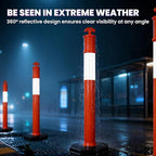 46” Traffic Delineator Post Cones with Stable Carbon Steel Base and Reflective Bands, Channelizer Post Kit, Delineator Post for Road Safety and Event Management (3 Pack)