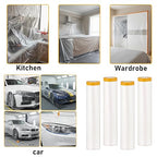 Pre-Taped Masking Film, 4 Rolls 8.8 x 65 Feet Plastic Sheeting, Painters Drop Cloth for Automotive, Furniture, and Appliance Protection