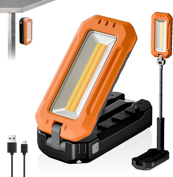 Rechargeable Work Light , 7000mAh LED Work Light with Magnetic Base & Hanging Hook, 1200 Lumens Magnetic Work Light IPX6 Waterproof for Job Site, Garage, Workshop, Emergency and Camping