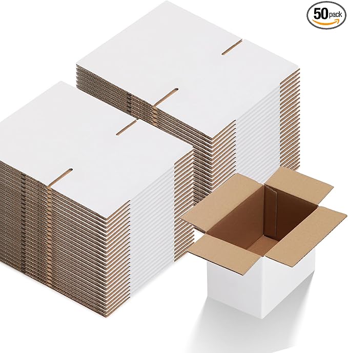 Calenzana 6x4x4 Shipping Boxes Set of 50, White Corrugated Cardboard Box for Mailing Packing Gifts Small Business