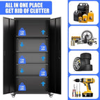 73" H×31.57" W×15.71" D Garage Storage Cabinet with Wheels, Metal Storage Cabinet with 4 Adjustable Shelves and Lockable Doors for Garage Home Office Utility Room,Required Assembly,Black