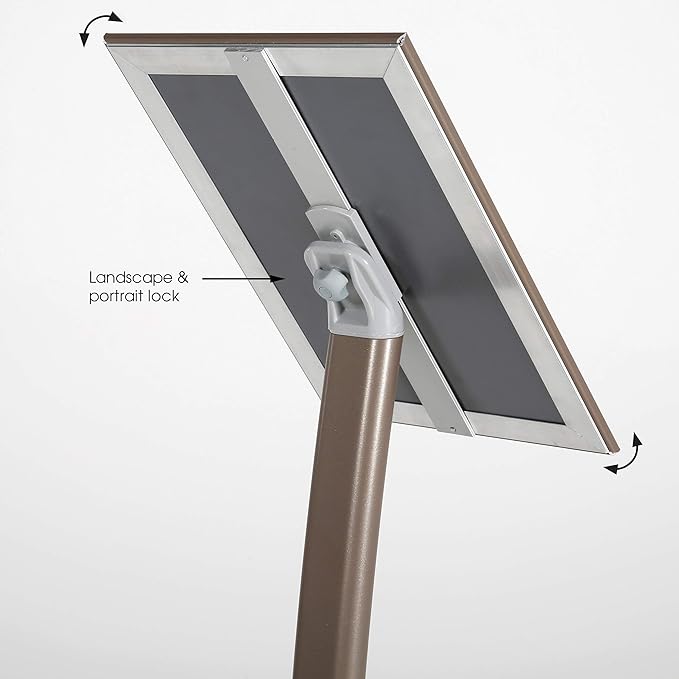 M&T Displays Curved Menu Board, 11x17 Pedestal Sign Holder Earth Color Floor Standing Aluminum Front Loading Easy Open Poster Message Advertisement Holder For Restaurant Cafe Hotel