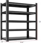 Metal Garage Shelving Unit, Heavy Duty 5-Tier Adjustable Storage Rack, Steel Shelving, 3020 lbs Capacity, Industrial Shelves for Heavy Tools and Equipment, Ideal for Garage, Basement, Black, 72"
