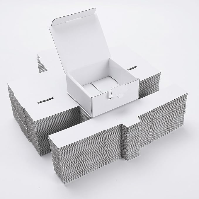 Small Shipping Boxes 3.5x3.3x1.6 Inches, 50-Pack White Corrugated Cardboard Gift Boxes for Mailing, Packaging & Storage