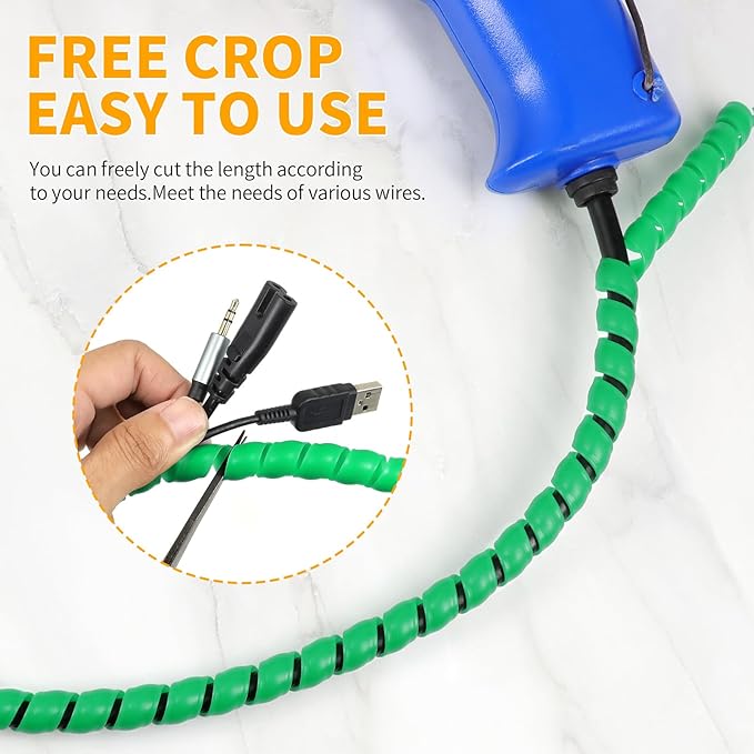 Spiral Cable Wrap, 16.4ft, 33ft Wire Protection Sleeve Cover Cable Organizer Pipe Flexible Spiral Wrap Winding Tube Prevent Cat from Chewing Cables (Green, 8mm (5/16")-33ft)