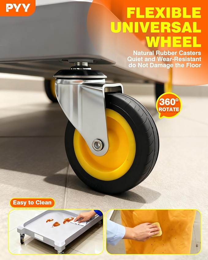 PYY Cleaning Carts On Wheels - Janitorial Cart w/ 3-Shelf & 2 Bins, Smooth Swivel Caster, 65L Collection Bag, 300LBS Load Capacity, Sturdy Cleaning Cart for Housekeeping, Janatorial Cleaning (Gray)