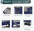 3 Tier Rolling Tool Cart on Wheels with Locking Drawer - Metal Service Cart Industrial Utility Cart for Mechanic - 350 LBS Mobile Storage Organizer for Garage. (Gray-Blue)