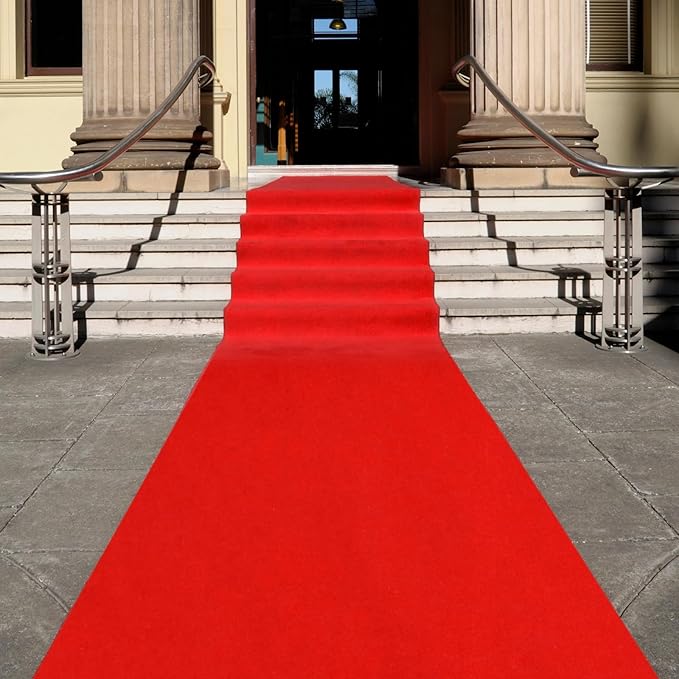 Preboun 3.9 x 60 ft Carpet Runner for Party Felt Runway Rug Runner Rug with Carpet Tape for Halloween Wedding Christmas Xmas Thanksgiving Outdoor Accessories Wedding Party Hallway(Red)