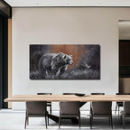 ZHENGYIN Extra Wide Panoramic Bear Canvas Wall Art,Black and White Wildlife Artwork, Earth Tone Background, Modern Rustic Wall Decor for Great Room Living Room, Over Sectional, 29x58 Inch