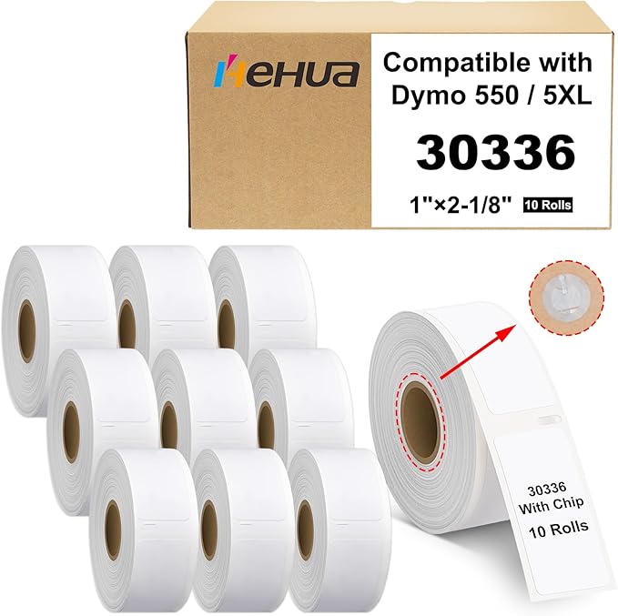 Hehua 1" x 2-1/8" Compatible with DYMO Labelwriter 550 5XL 450 4XL Turbo 30336 with RFID Chip, Return Address Labels, Thermal Barcode FNSKU Labels, Total 5000 Labels/10 Rolls