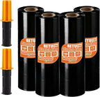 Black Stretch Film Shrink Wrap for Moving Supplies (15inch, 4 Pack) x 1000ft, Industrial Strength Plastic Wrap Stretch Roll for Pallet Wrapping Shipping Moving Boxes Storage Furniture with Handles