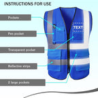 Custom Reflective Safety Vest with Pocket High Visibility Class 2 for Men Customized Logo Text for Construction Workwear