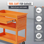 3 Tier Rolling Tool Cart, Heavy Duty Tool Cart on Wheels for Mechanics,400 LBS Tool Cart with Drawers for Garage, Warehouse & Repair Shop (Orange)