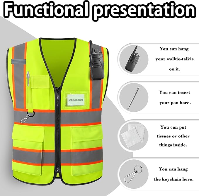 Custom Safety Vest High Visibility Reflective Vests with Logo Pockets Men Women Customize 2 two tone Work Vest Construction